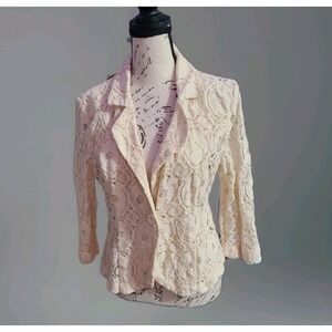 Monteau Los Angeles Womens Boho Lace‎ Blazer Jacket Cream Beige Size Large